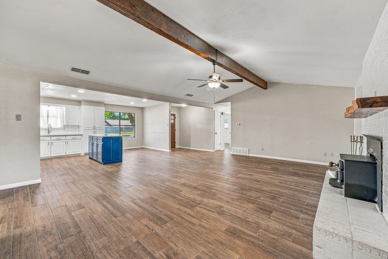 Living room looking toward the kitchen and dining area